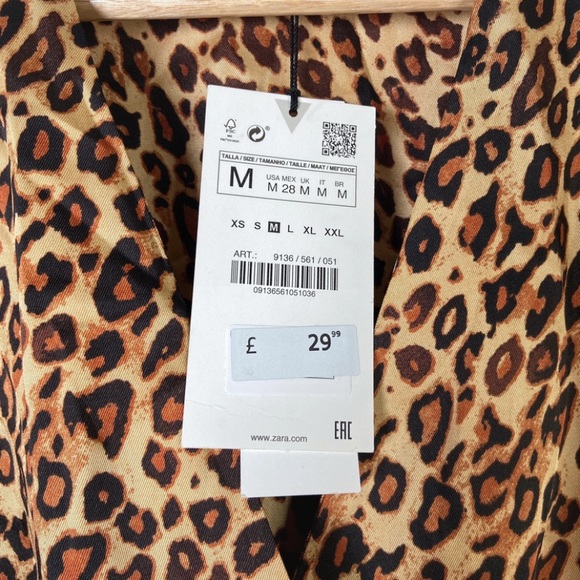 Zara Leopard Print Wrap top, ruched side, long sleeve mini dress - size M - Picture 8 of 10